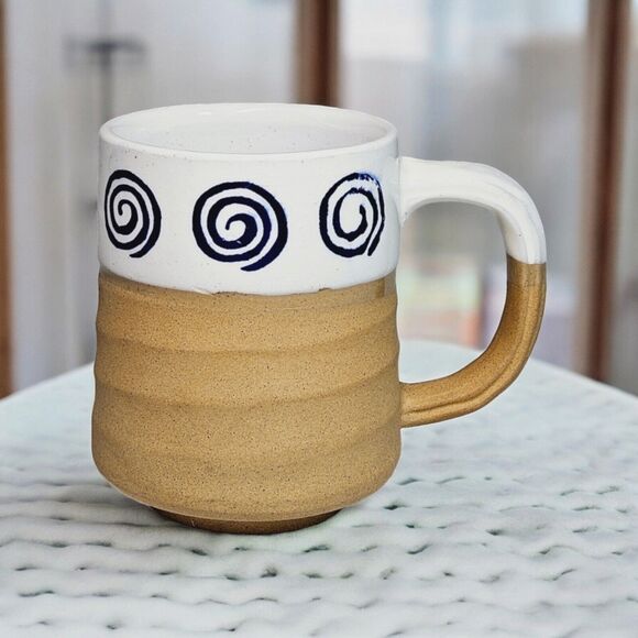 Vtg Japan Hand Turned Stoneware Vortex Coffee Mug 12oz Tea Cup Textured Infinity - Picture 2 of 14